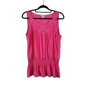 Lilly Lou Women's Pink Embroidered Shimmery Sleeveless Fit & Flare Top Size L
